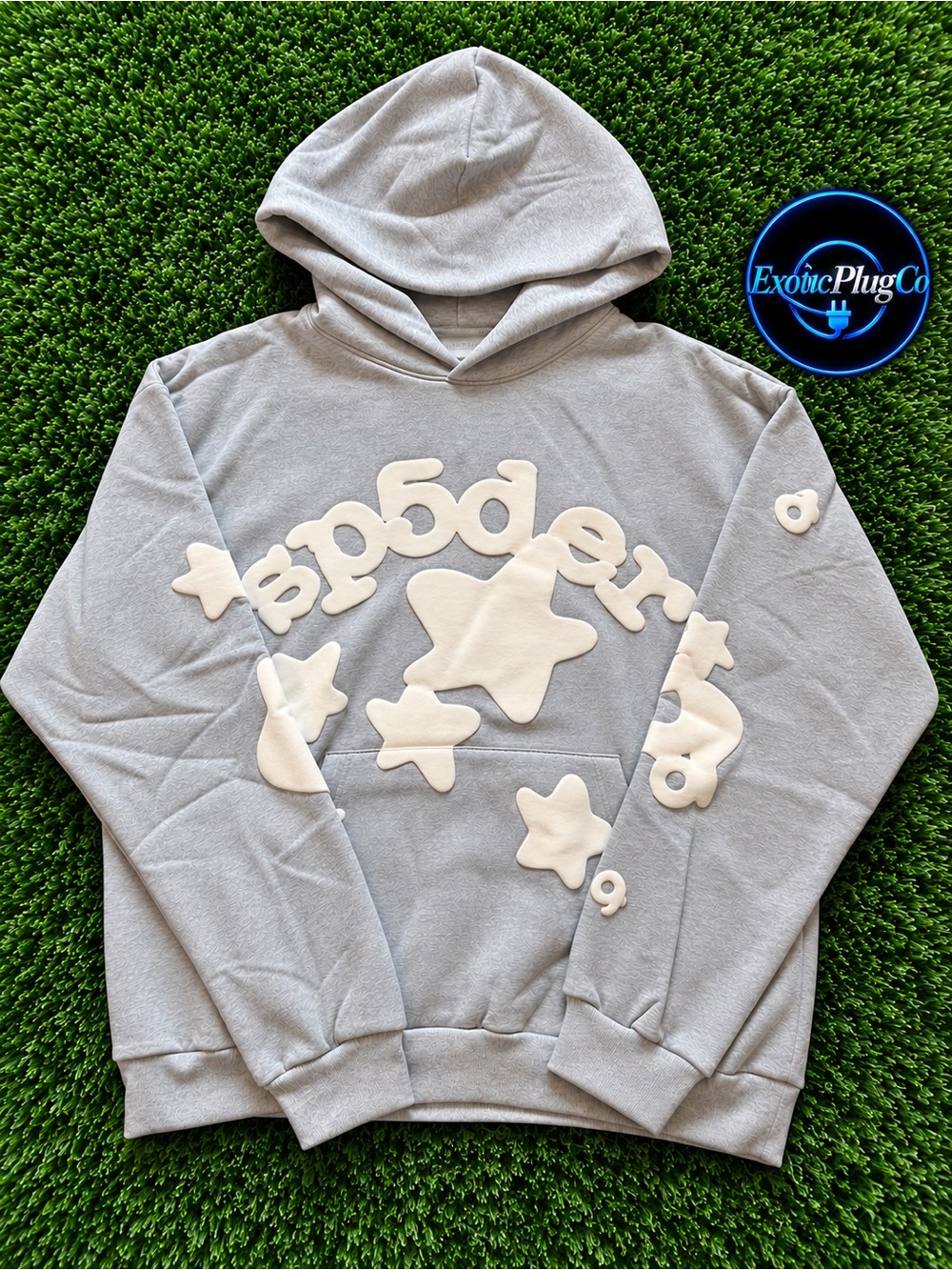 Gray Crewneck Sweater with Cream Star Appliqués
